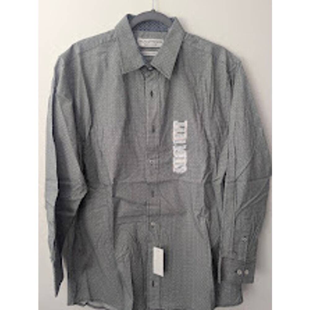 Nick Graham Men’s Large Stretch Modern Fit Dress Shirt Blue Geometric Button Up